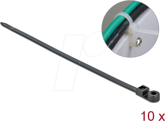 Thumbnail - DELOCK 18952 - Kabelbinder, verschraubbar, 300 x 7,6 mm, schwarz, 10 Stk