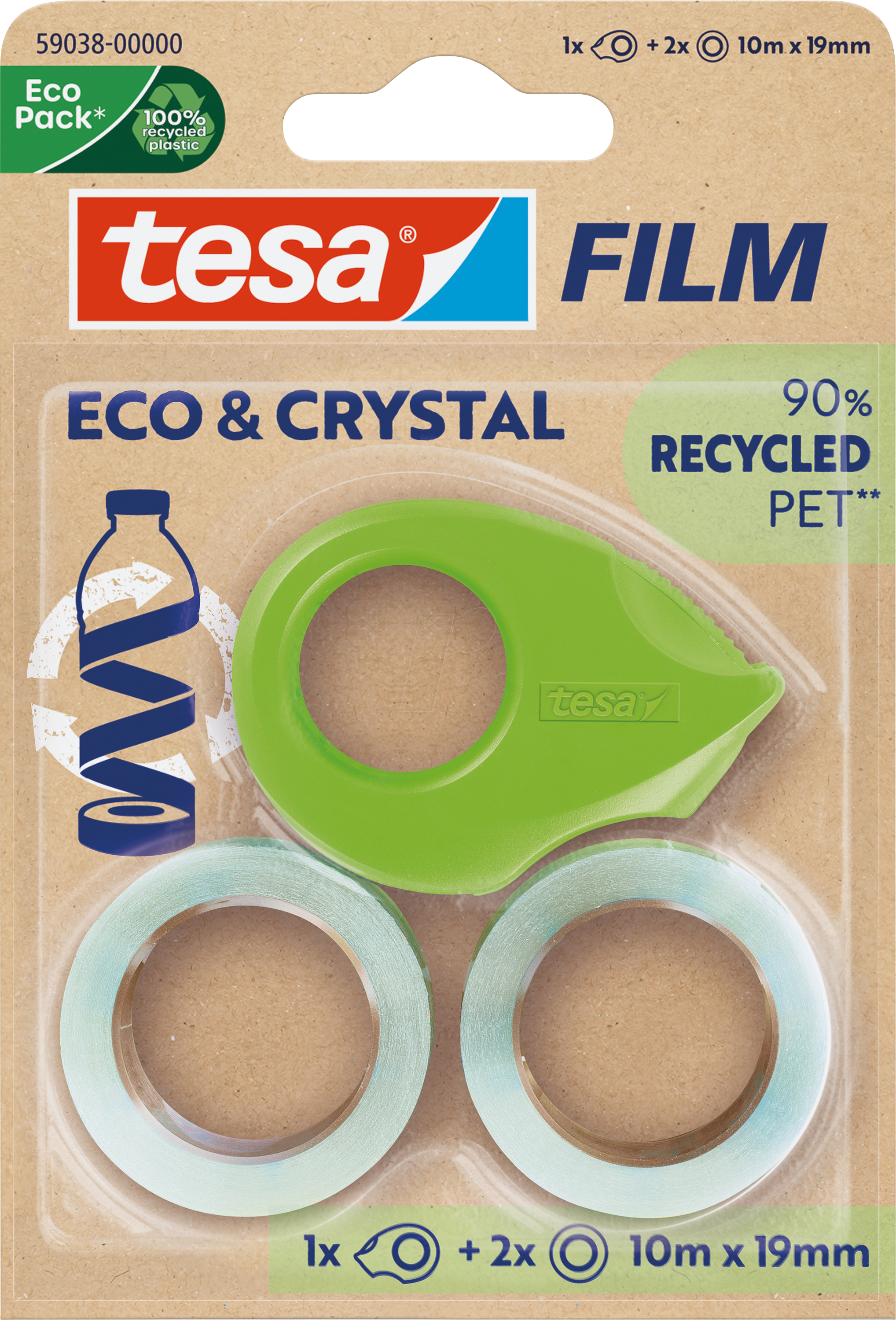 TESA 59038 - tesafilm® Mini Abroller, Eco & Crystal, + 2x Rollen