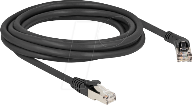 DELOCK 80498 - Patchkabel Cat.6A S/FTP, 45° rechts / gerade, 3 m, schwarz