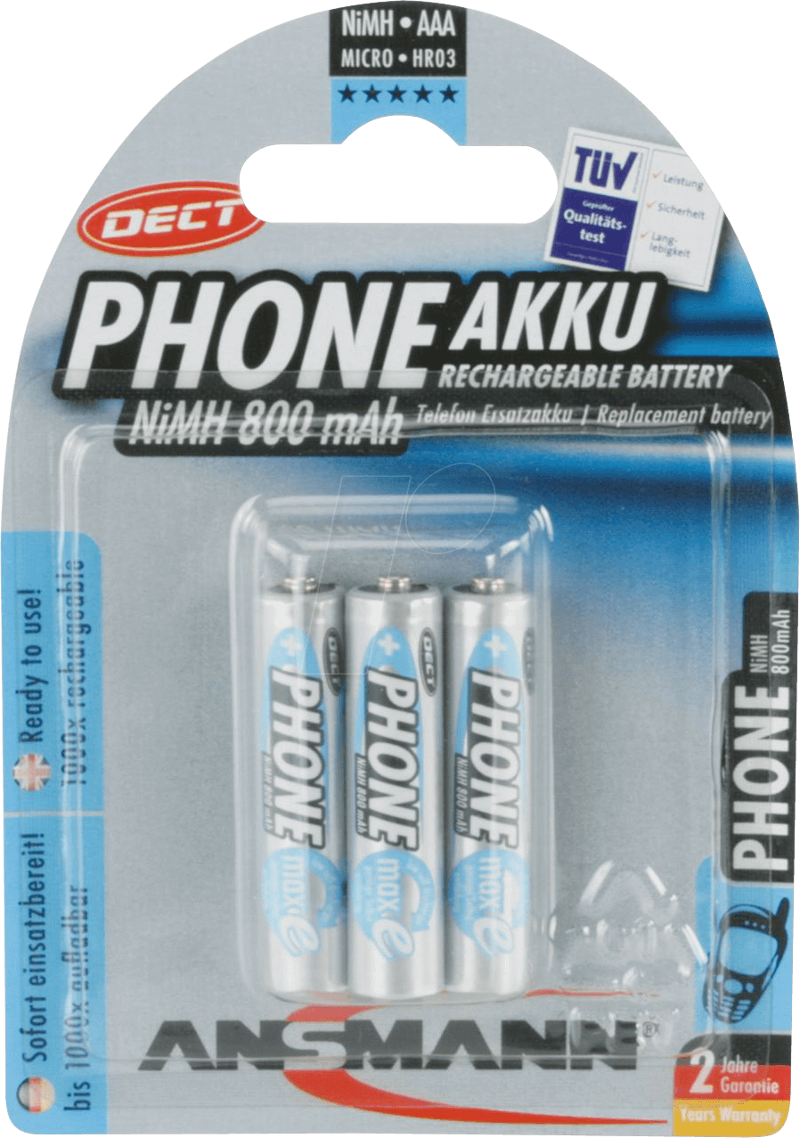ANS 3XAAA DECT - Dect, NiMh Akku, AAA (Micro), 800 mAh, 3er-Pack