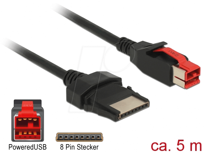 Thumbnail - DELOCK 85481 - PoweredUSB Kabel Stecker 24V > 8 Pin, 5 m