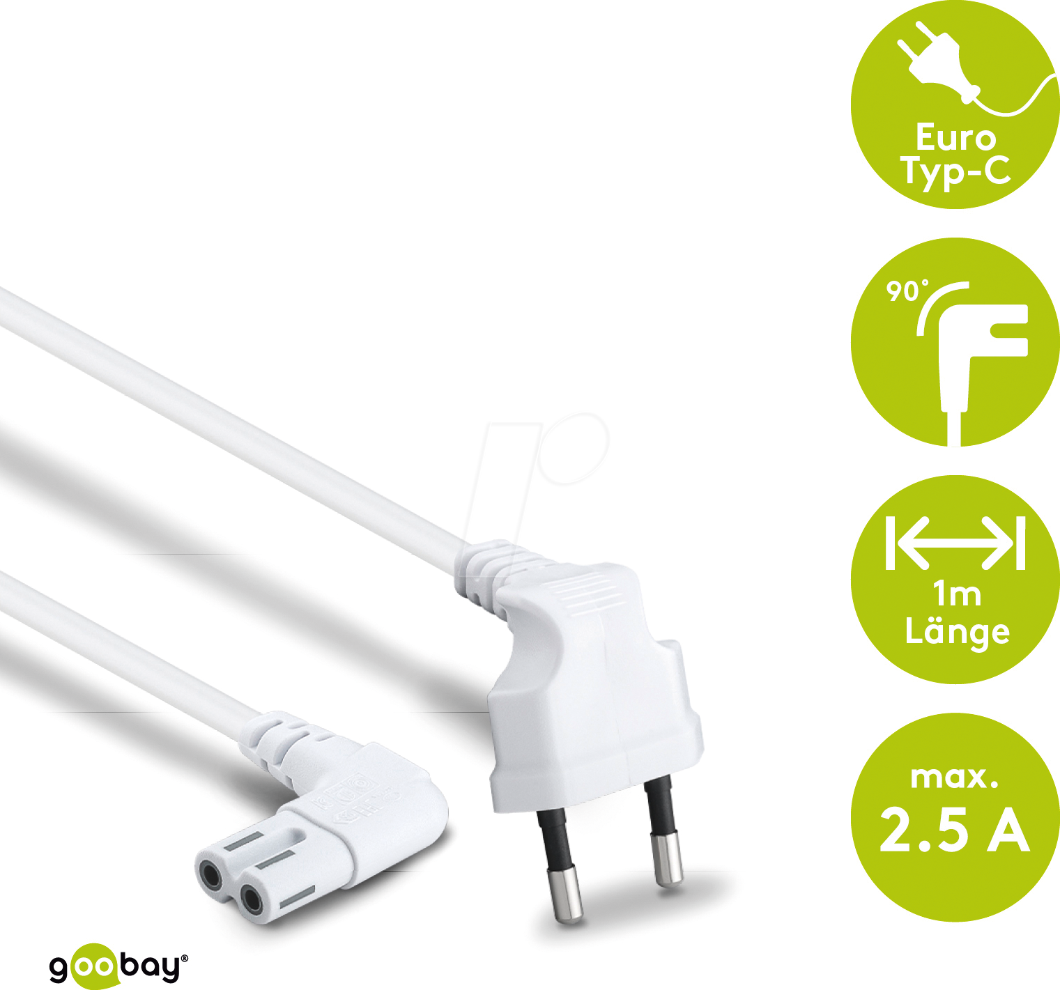 GOOBAY 97347 - Anschlusskabel Eurostecker beidseitig abgewinkelt, 1 m, Weiß