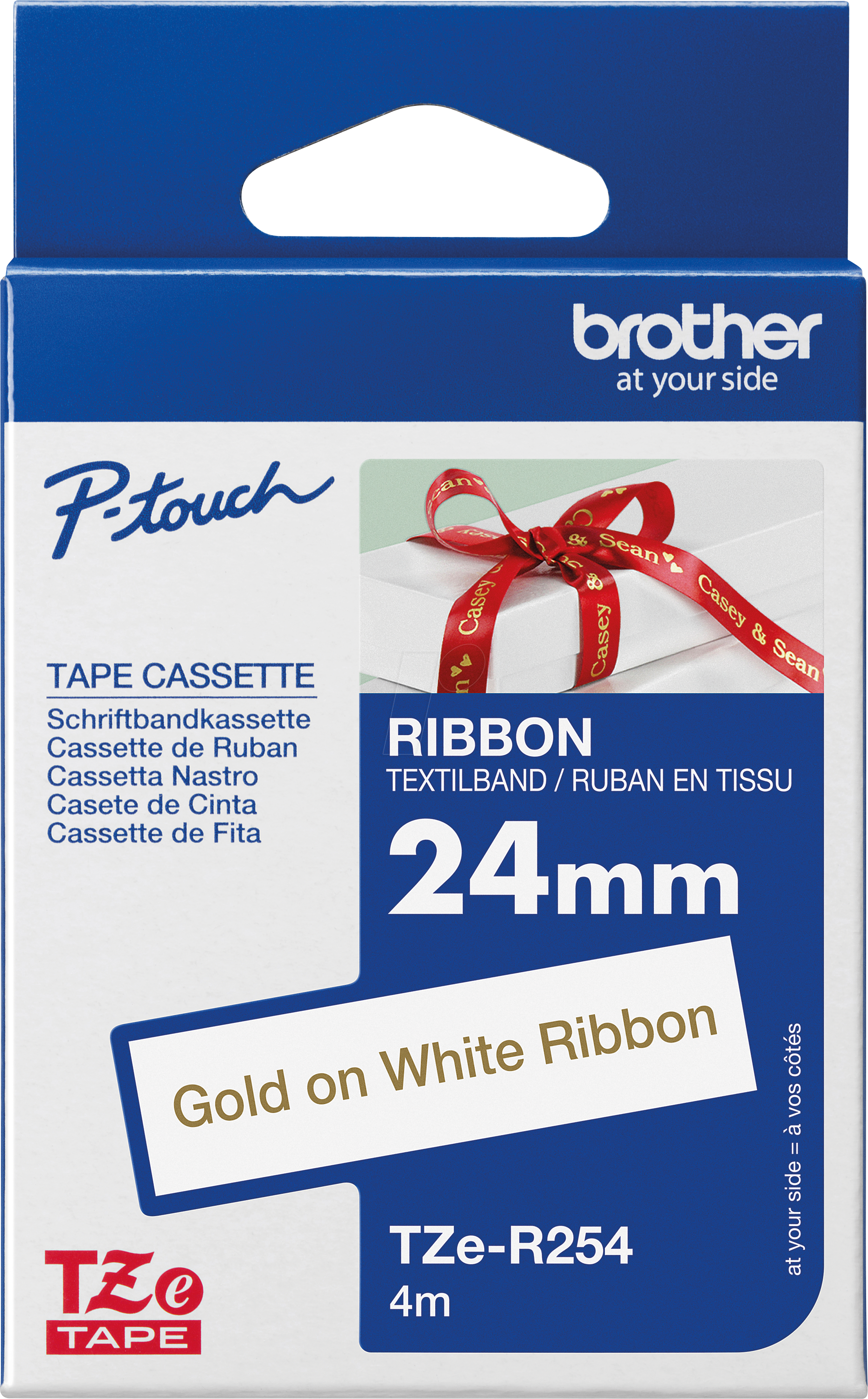 Thumbnail - P-TOUCH TZER254 - textiles Schriftband, gold auf weiß, 24mm