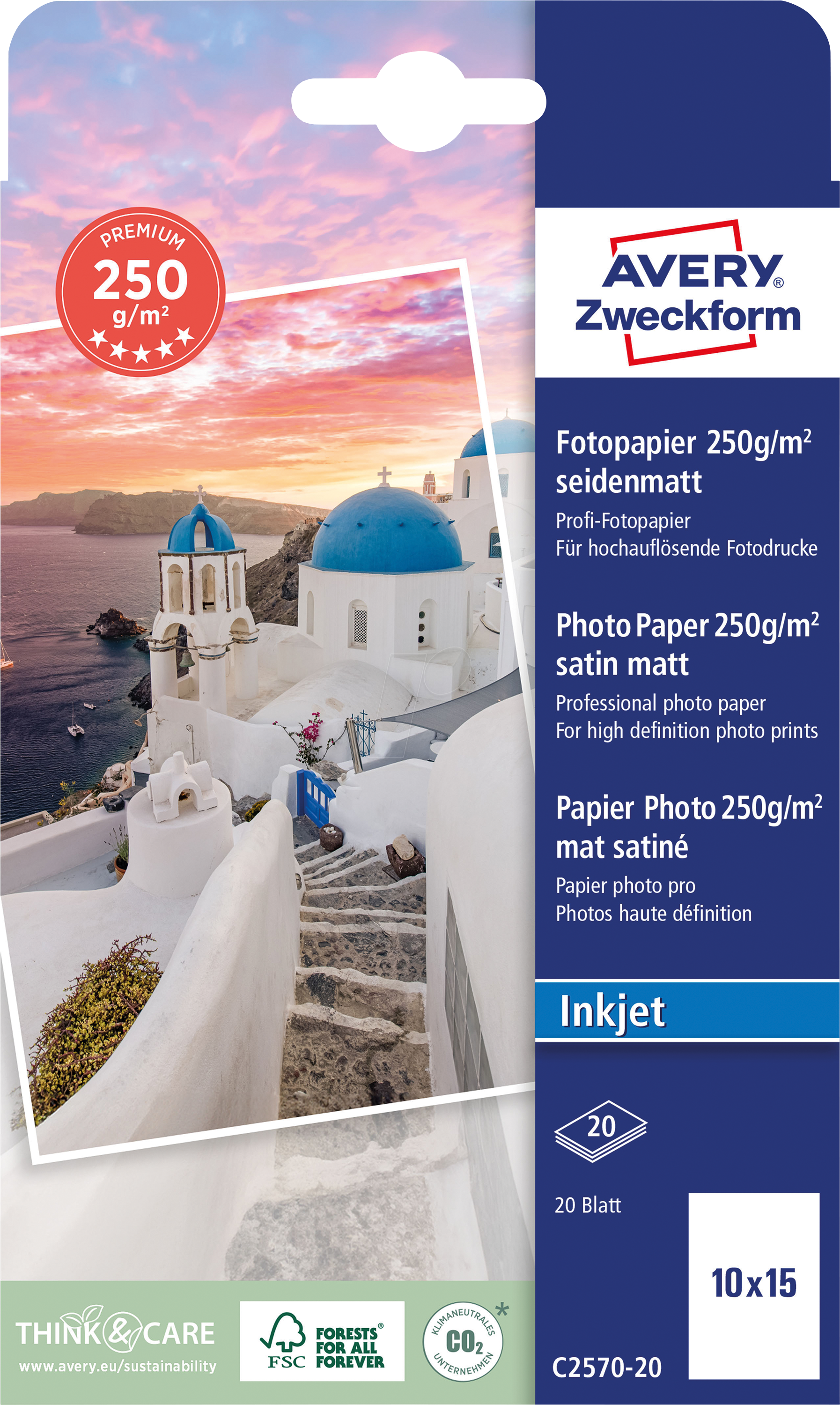 AVZ C2570-20 - Inkjet, Fotopapier, 10x15, 250 g/m², seidenmatt, 20 Blatt