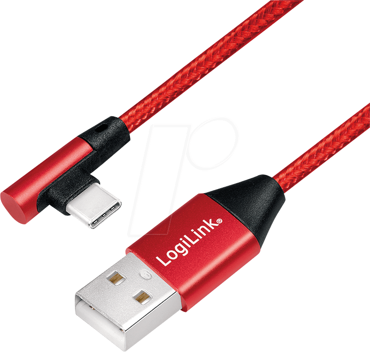 LOGILINK CU0145 - Sync- & Ladekabel, USB-A -> C, 0,3 m, gew., Baumw., rot