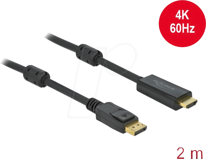 DELOCK 85956 - Aktives DP 1.2 zu HDMI Kabel 4K 60 Hz 2 m