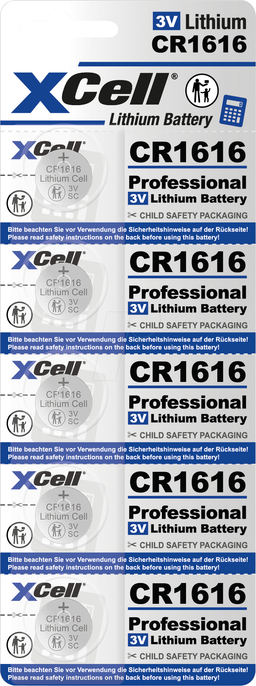XCELL CR1616 5X - Lithium-Knopfzelle CR1616, 5er Blister