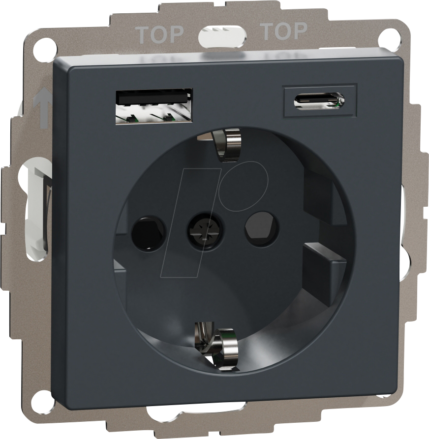 ME SM 2367-0414 - System M, Steckdose mit USB-Ladegerät Typ A + Typ C, anthrazit