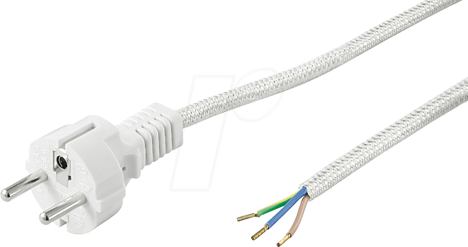 GB 50504 - Netzkabel, Schutzkontaktstecker, 3 m, Textilleitung, offenes End
