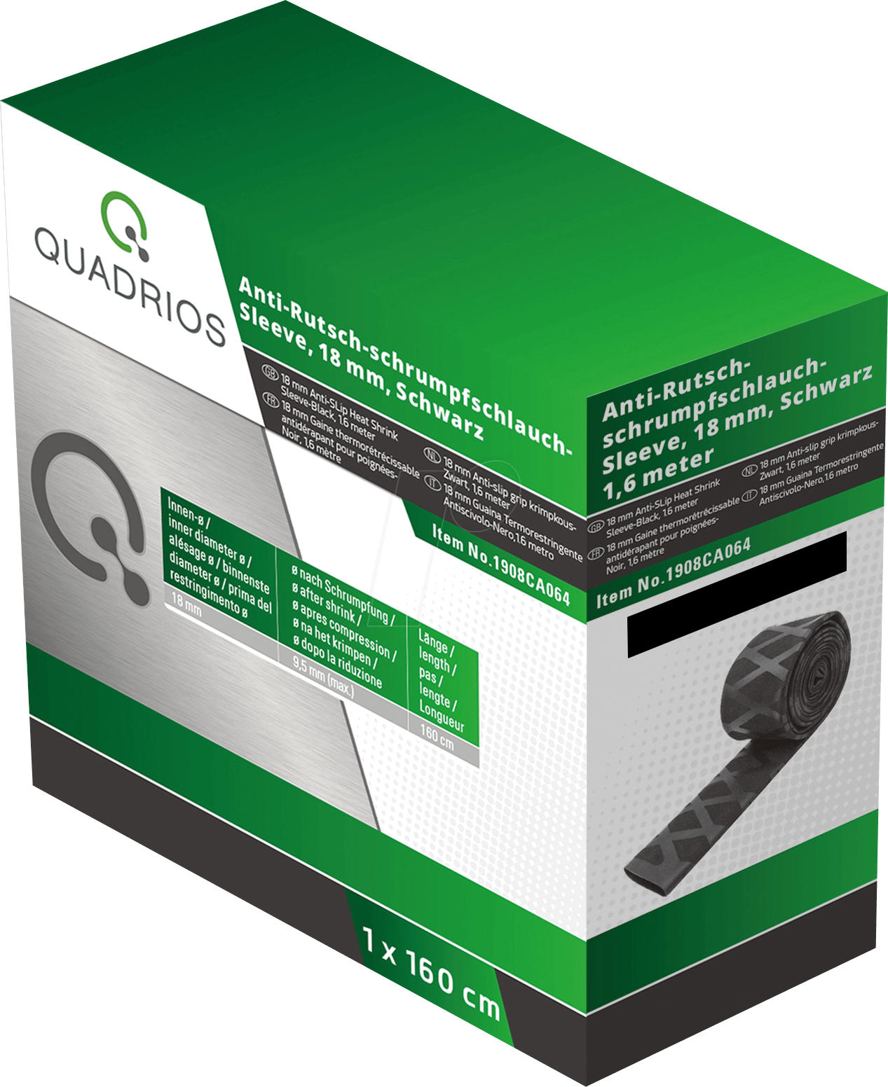 QUAD 19008CA064 - Soft-Schrumpfschlauch Box 2:1 - Ø18 mm x 1,6 m, schwarz