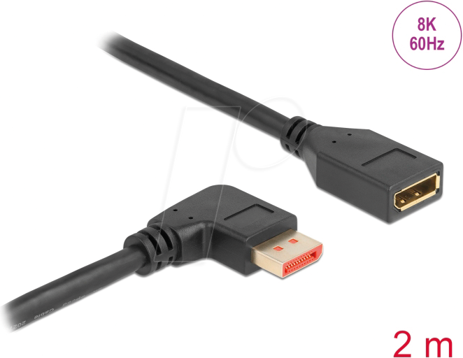 DELOCK 87078 - DisplayPort 1.4 Verlängerung, 8K @60 Hz, 90° rechts gewinkelt, 2
