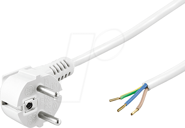 NKS 200 WS - Netzkabel, Schutzkontaktstecker, 2,0 m, ws, offenes Ende