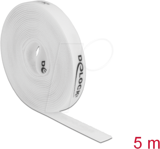 DELOCK 18387 - Klettband auf Rolle, 5 m x 15 mm, weiß