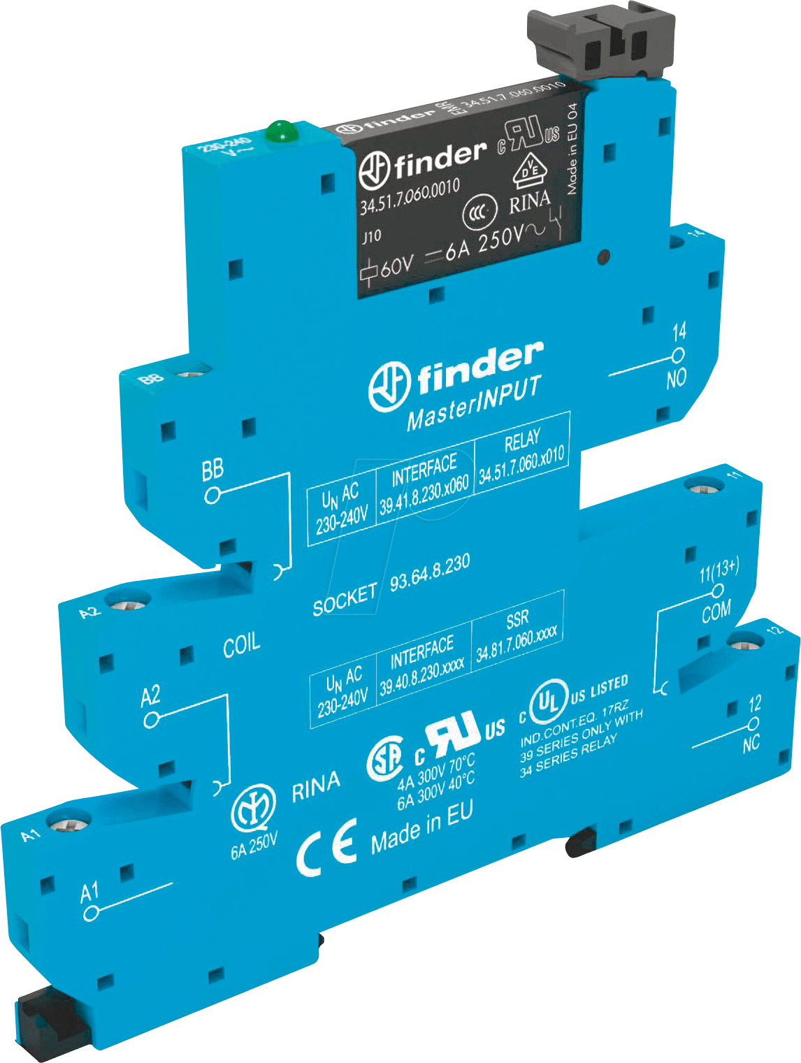 FIN 39.41 230V - Koppelrelais, 1 Wechsler, 6A, 230VAC