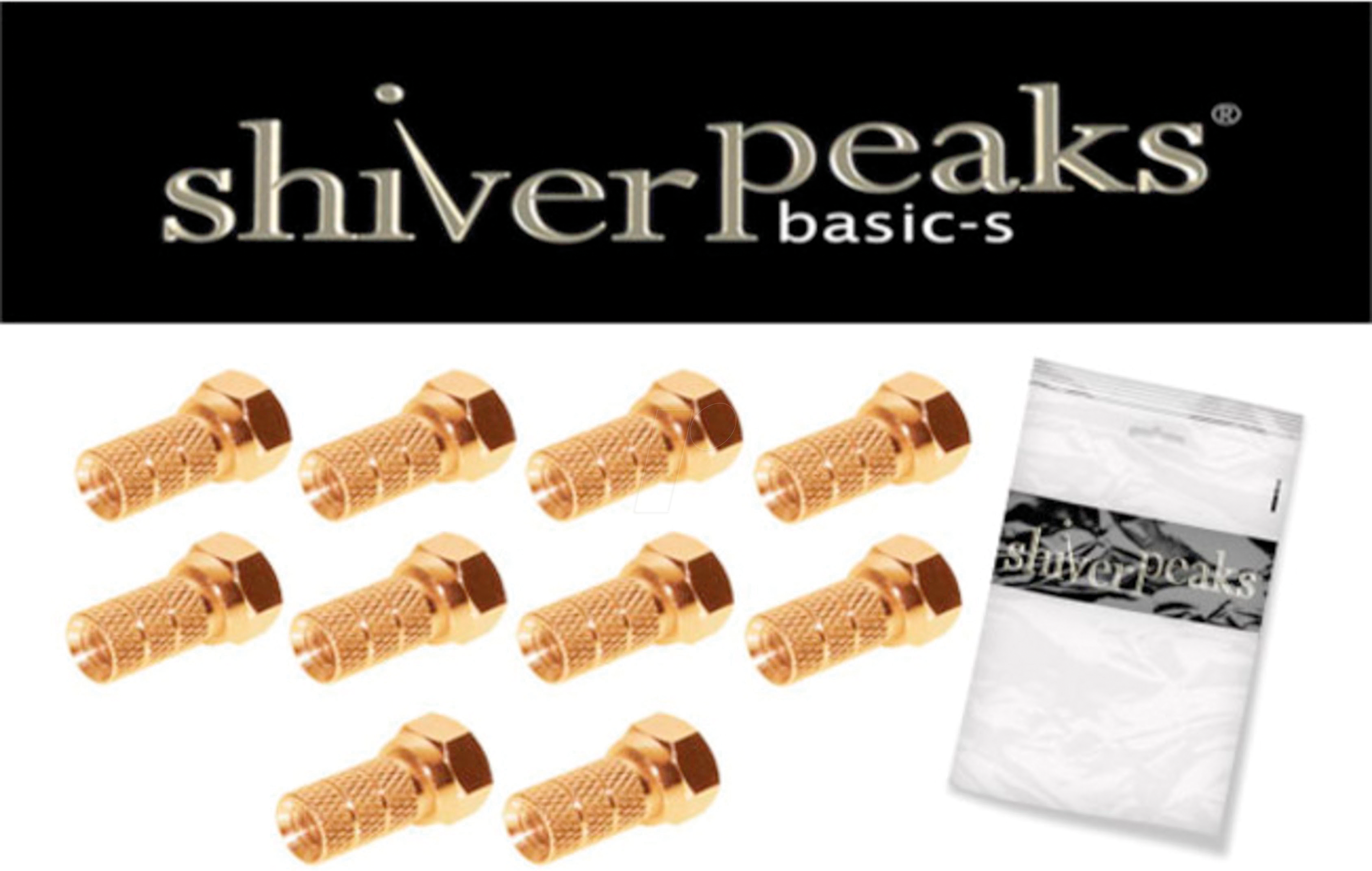 SHVP 85004-10AG - F-Stecker, 5,2 vergoldet, mit großer Mutter, 10 Stück