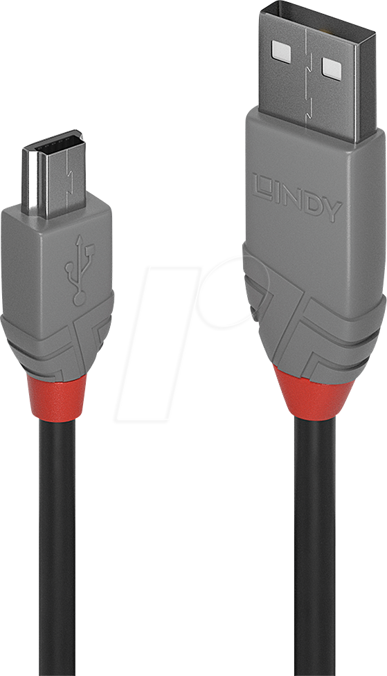 LINDY 36725 - USB 2.0 Kabel, A Stecker auf Mini-B Stecker, 5,0 m