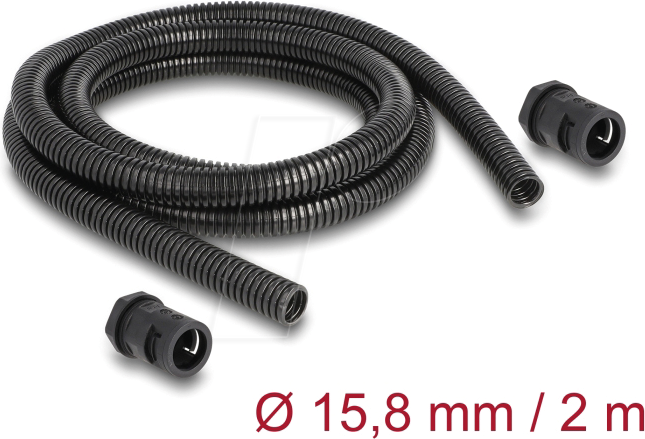 DELOCK 60463 - Kabelschutzschlauch 2 m x 15,8 mm mit 2 x PG11 Set schwarz