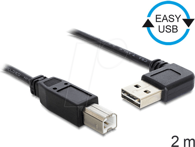 DELOCK 83375 - USB 2.0 Kabel, EASY A Stecker auf B Stecker, 2 m