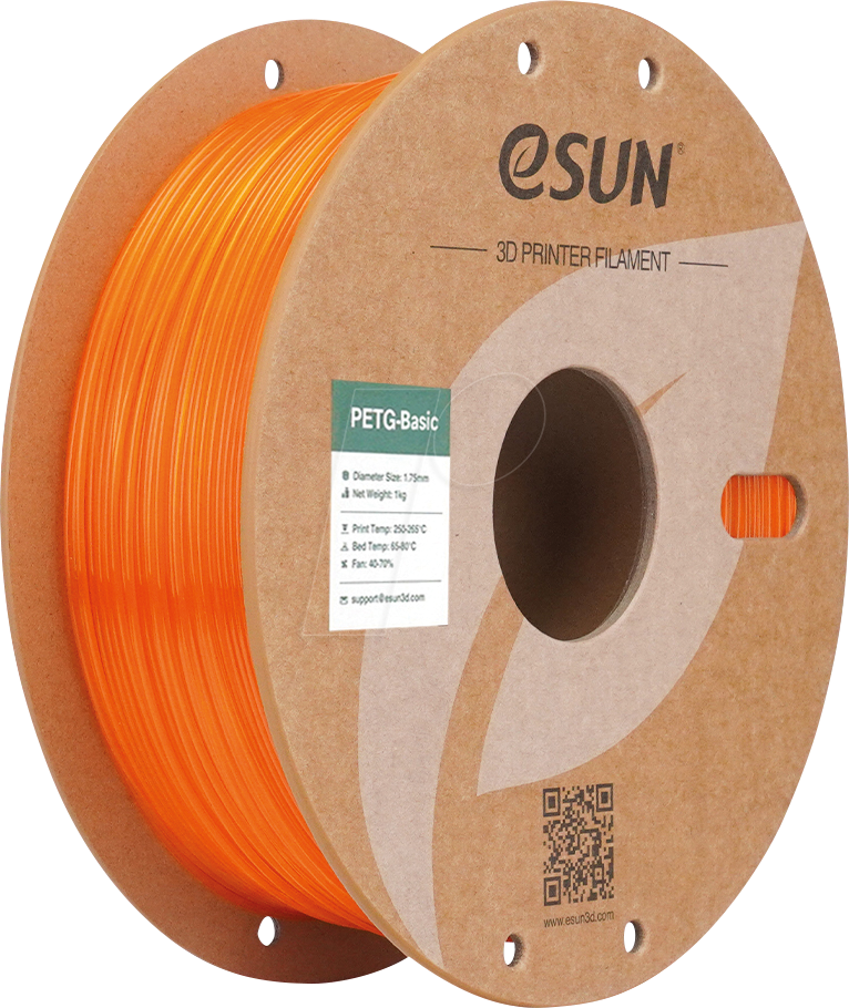 ESUN 72217324 - Filament, PETG-Basic, 1,75 mm, durchscheinendes orange, 1 kg