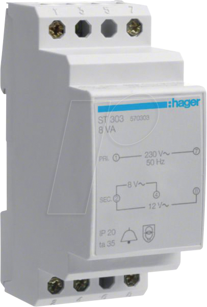 HAGER ST303 - Klingeltrafo 230V / 8V und 12V 8VA 2PLE