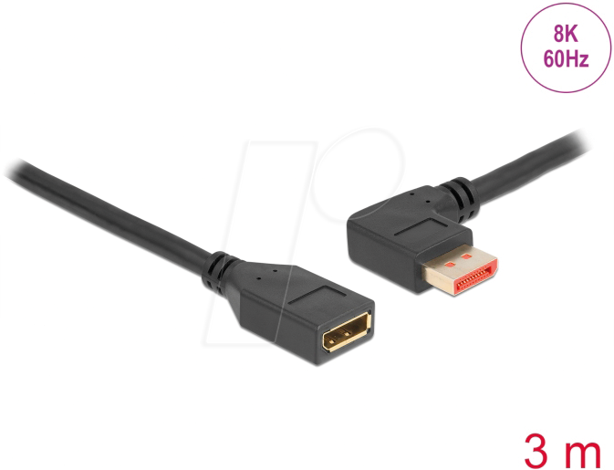 DELOCK 87076 - DisplayPort 1.4 Verlängerung, 8K @60 Hz, 90° links gewinkelt, 3