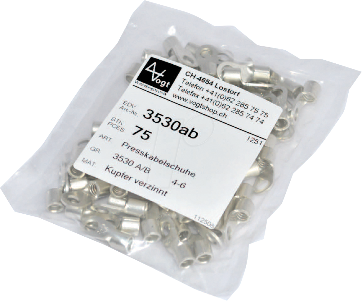 VT 3530AB - Presskabelschuhe, Kupfer verzinnt, M4, 4,0-6,0 mm², 75 Stk.