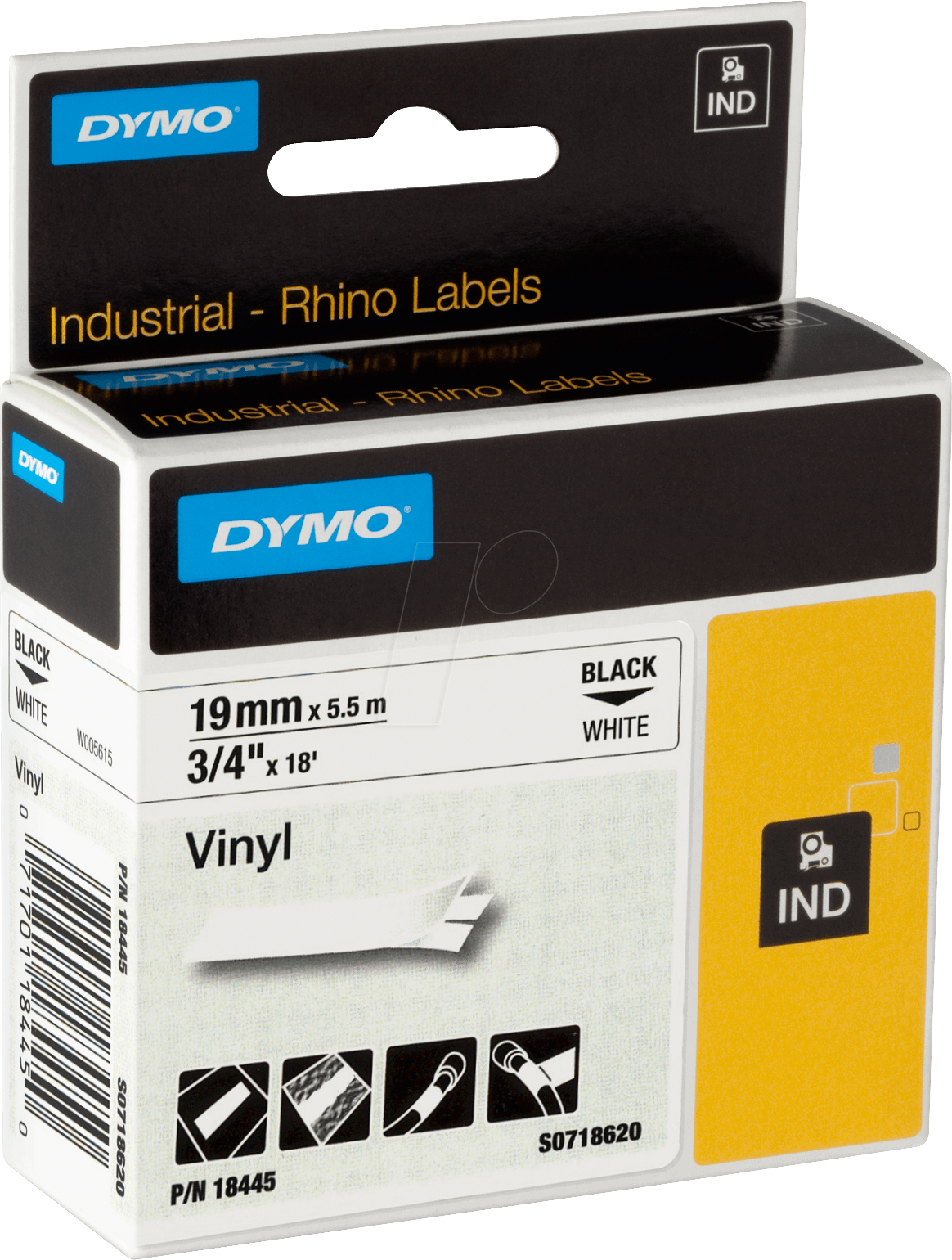 DYMO IND 18445 - DYMO IND Band Vinyl, 19mm, schwarz/weiß