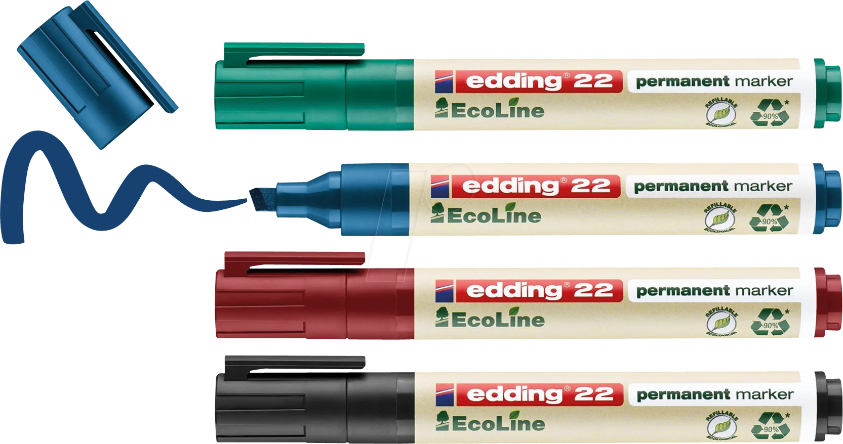 EDDING 22/4S - Permanentmarker, umweltfreundlich, 4-farbig sortiert