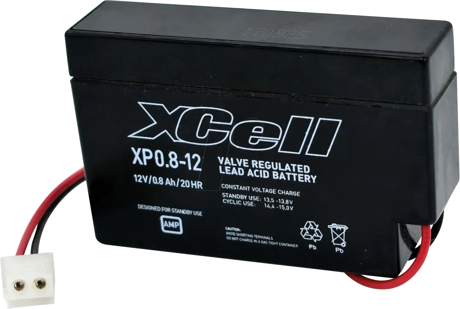 Thumbnail - XCELL XP0.8-12 - Blei-Vlies-Akku, 12 V, 0,8 Ah, AMP-Stecker