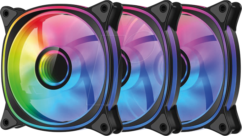 LCCF120ARGBKITB - LC Power ARGB Lüfter 3er Set, 120 mm, schwarz, mit Controller-Hu
