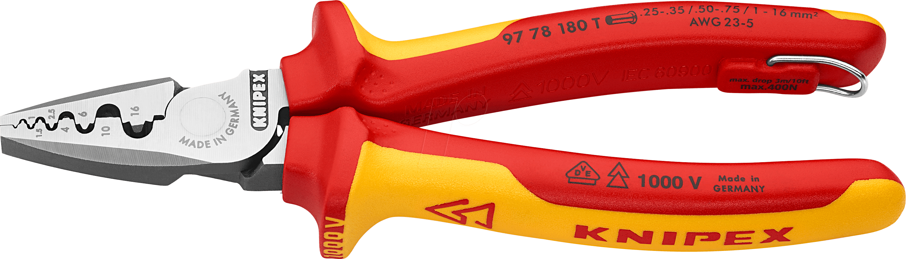 Thumbnail - KN 97 78 180 T - VDE- Crimpzange für Aderendhülsen, 180 mm