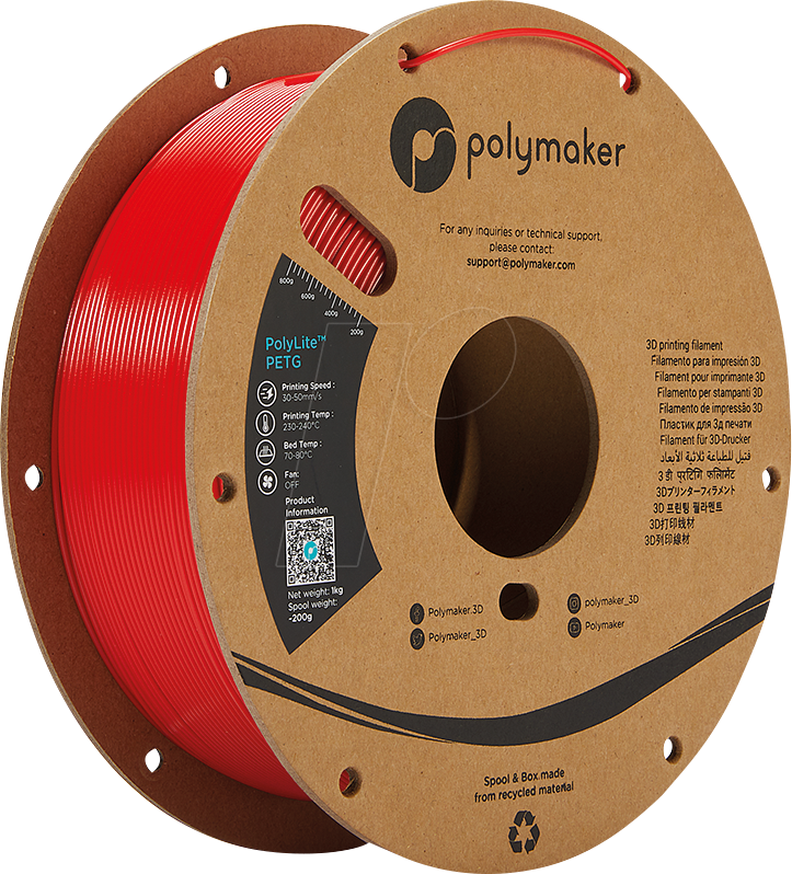POLYMAKER B01004 - Filament, PolyLite PLA 1,75 mm, 1 kg, rot