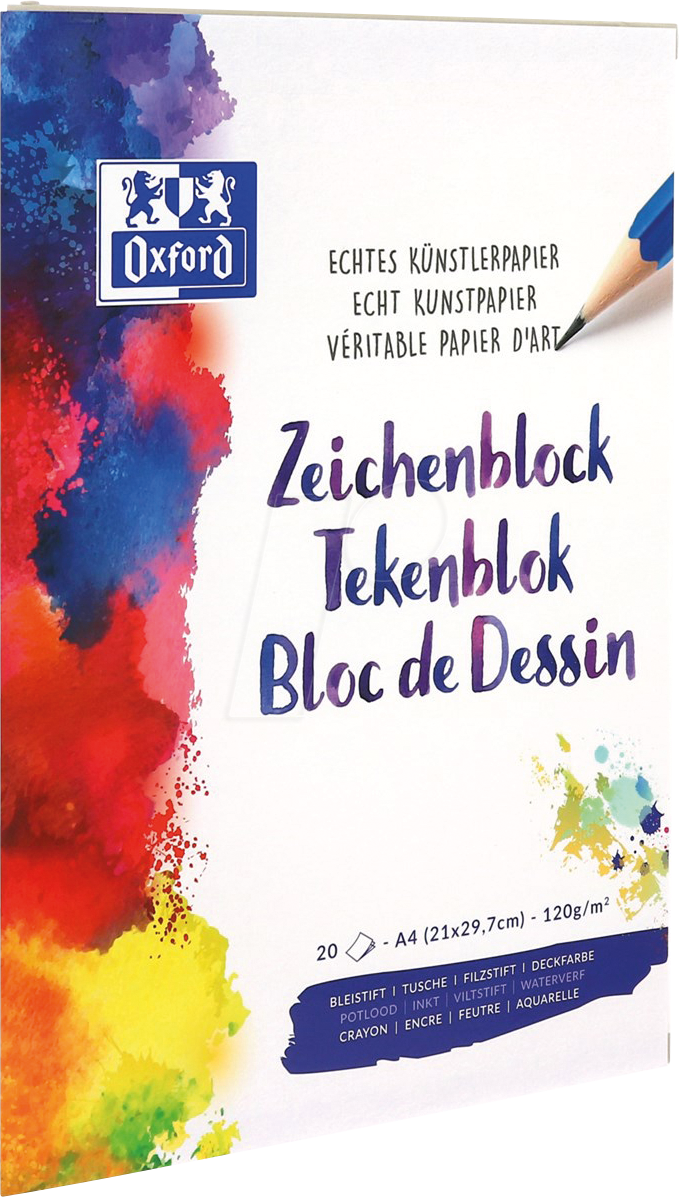 OXFORD 100050321 - Zeichenblock, DIN A4, 120 g/qm, 20 Blatt
