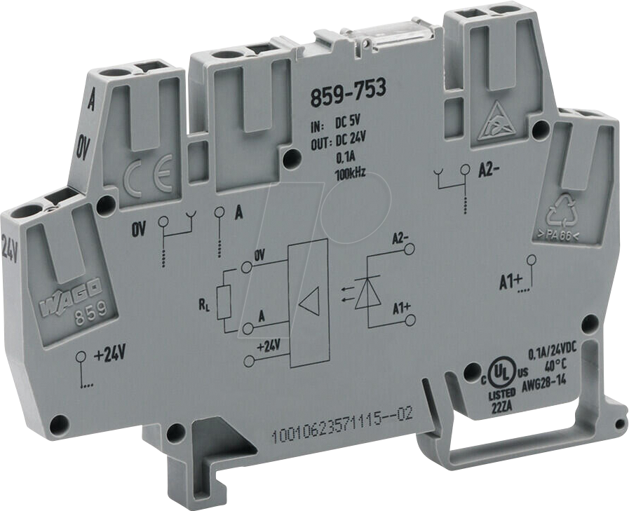 WAGO 859-753 - Optokopplermodul, E: DC 5 V, A: DC 0 … 24 V, grau