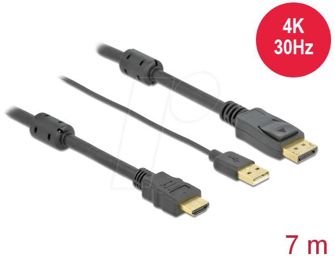 DELOCK 85967 - HDMI auf DisplayPort 1.2 Stecker, 4K@30Hz, 7 m