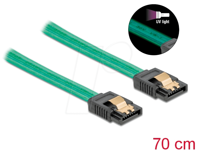 DELOCK 82112 - Kabel SATA 6 Gb/s St. > Bu., UV leuchtend grün, 70 cm