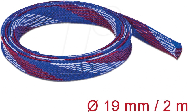 DELOCK 20746 - Geflechtschlauch dehnbar 2 m x 19 mm blau-rot-weiß