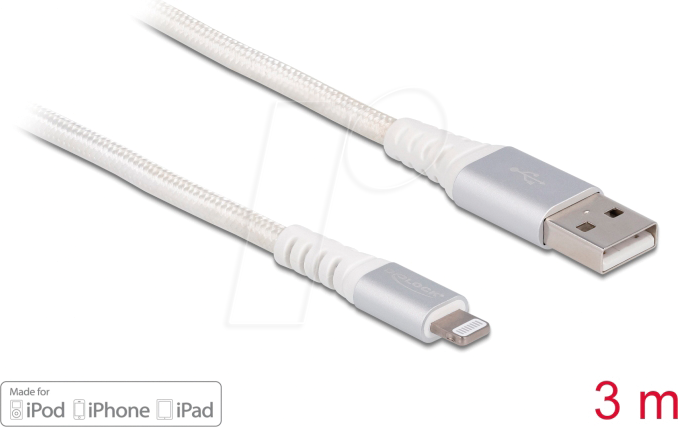 DELOCK 83003 - Sync- & Ladekabel, USB-A -> Lightning�™ Stecker, 3 m, weiß