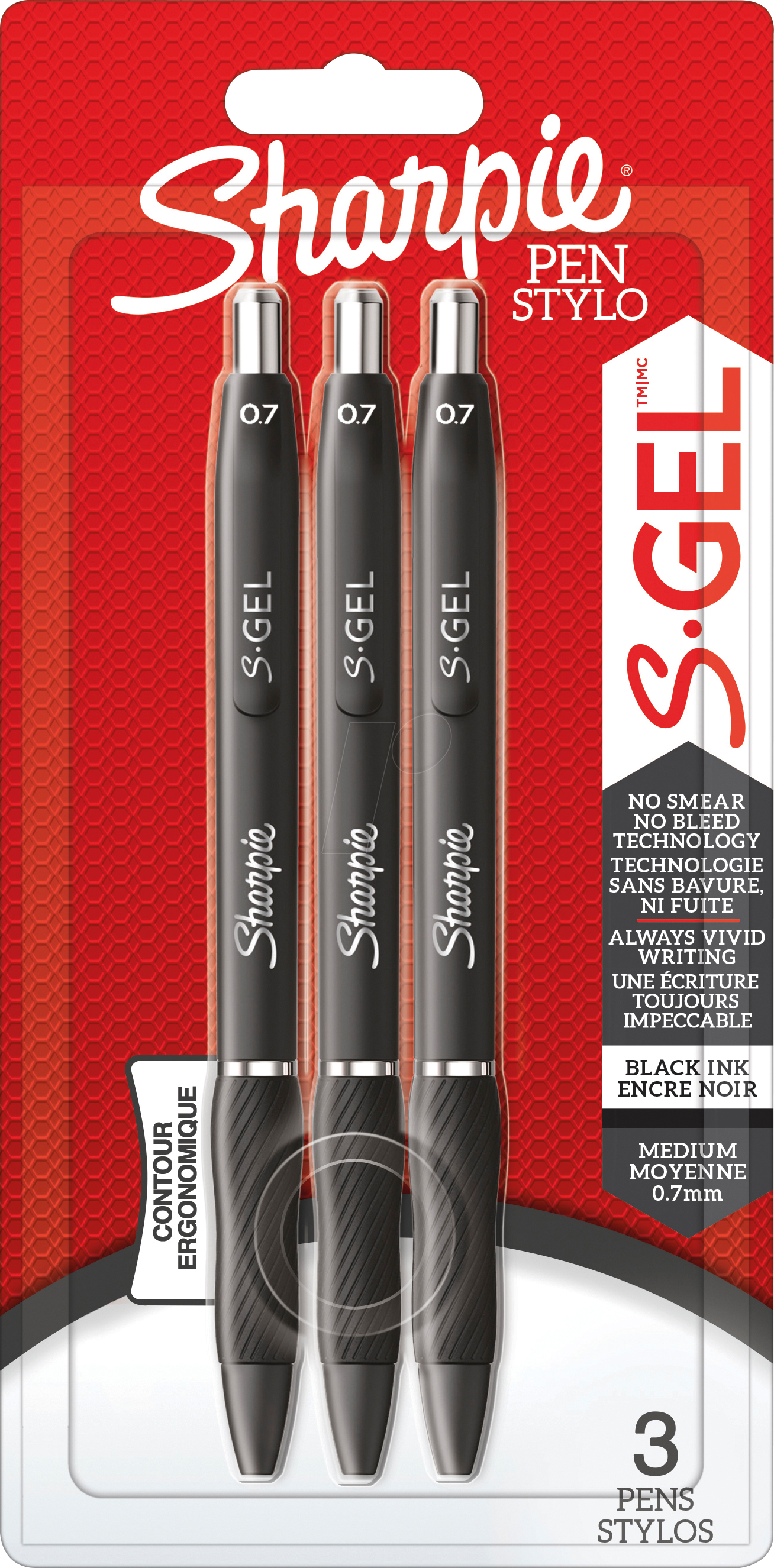 SHARPIE 2136598 - Sharpie S-Gel Gelroller, 0,7 mm, 3er Set, schwarz