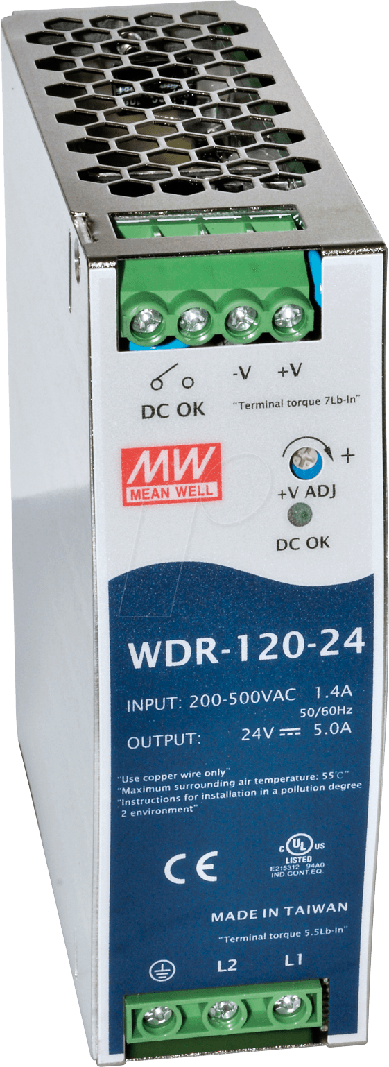 MW WDR-120-12 - Schaltnetzteil, Hutschiene, 120 W, 12 V, 10 A