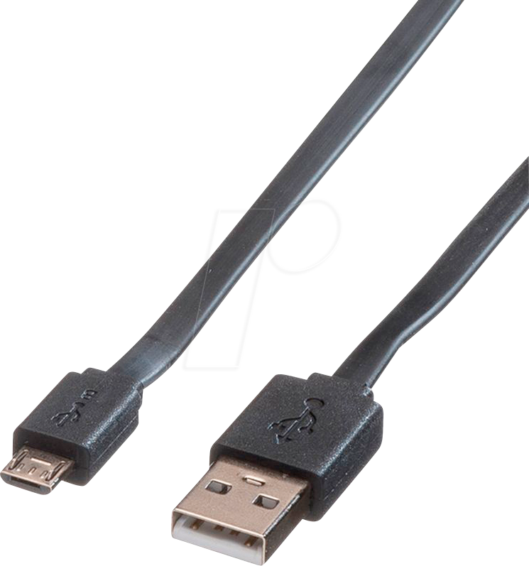 Thumbnail - ROLINE 11028760 - Sync- & Ladekabel, USB-A -> Micro B, schwarz, 1,0 m