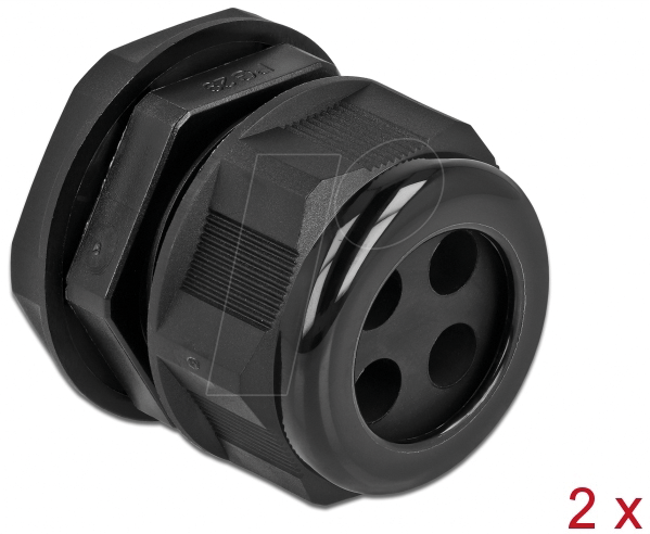 DELOCK 60383 - Kabelverschraubung PG29 für 4x Rundkabel, sw, 2 Stk