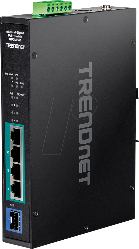 Thumbnail - TRN TI-PGM541 - Switch, 5-Port, Gigabit Ethernet, PoE+, SFP
