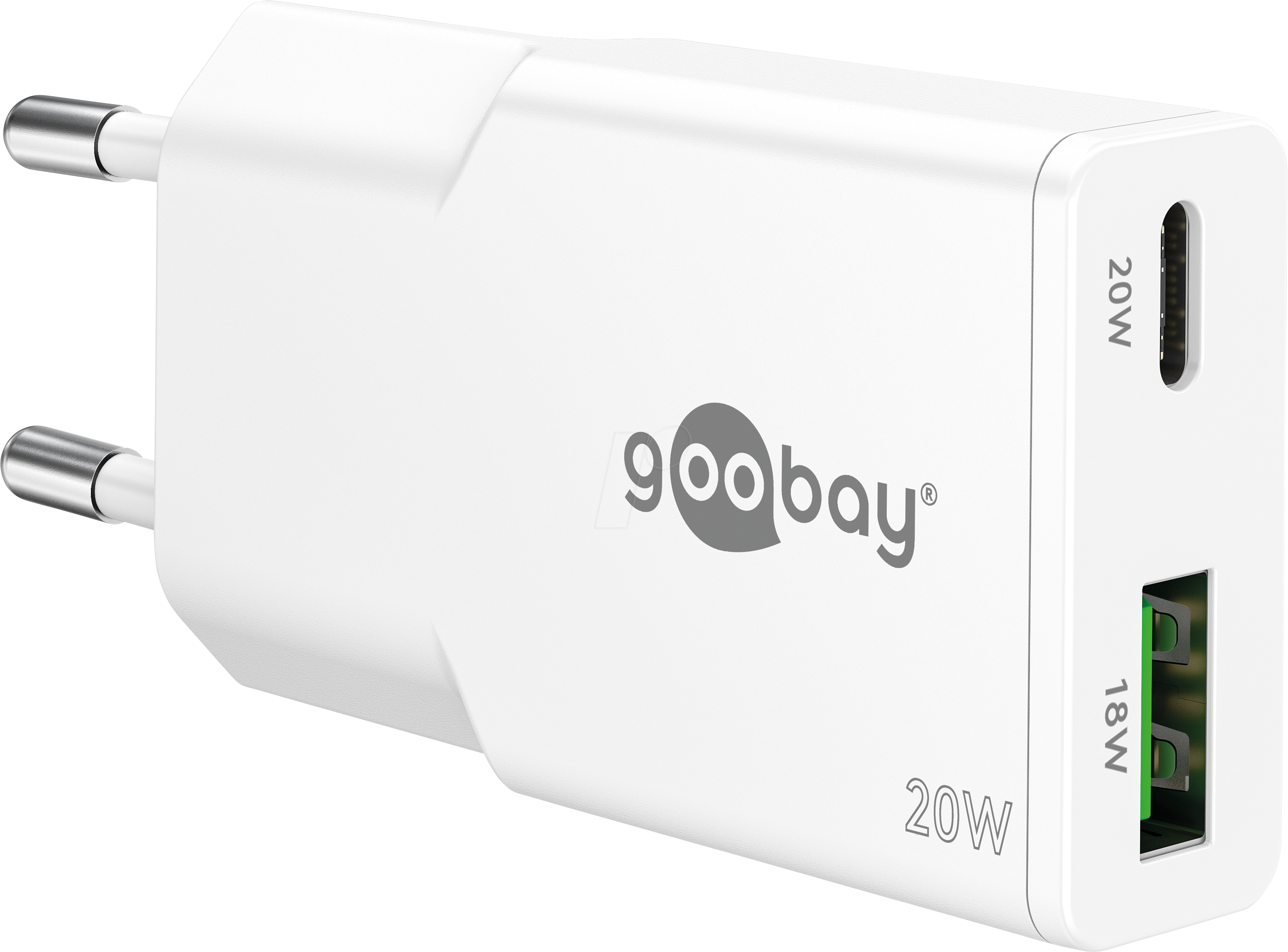 GOOBAY 75730 - USB-Ladegerät dual, 20 W, 1x USB-C PD 1x USB-A QC, GaN, weiß