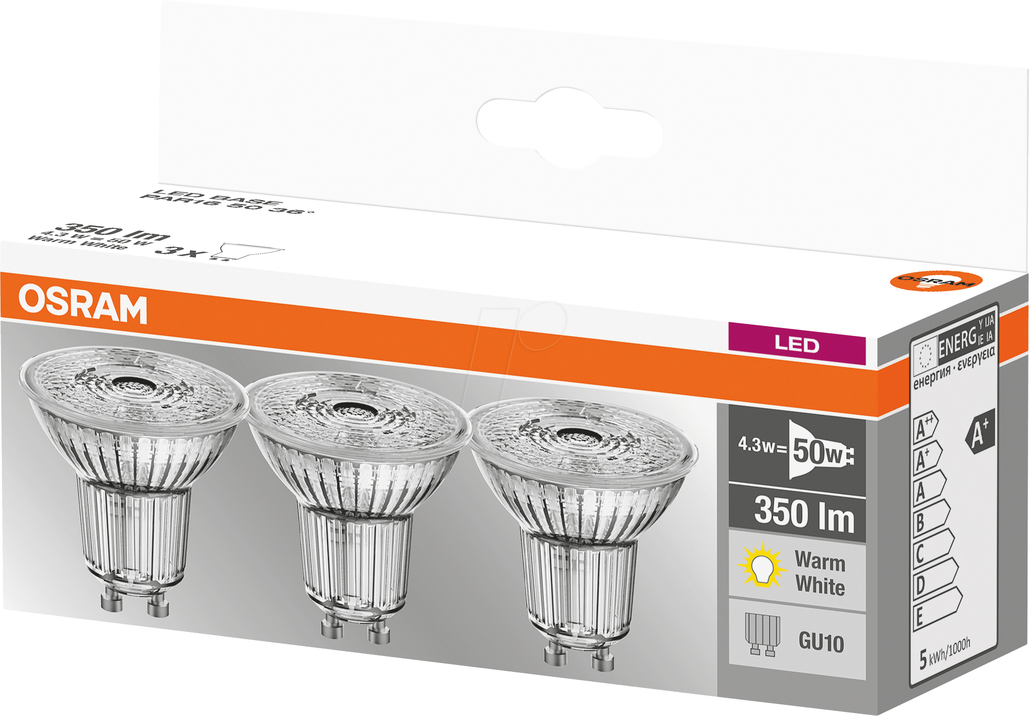 Thumbnail - OSR 405807581839 - LED-Strahler BASE GU10, 4,3 W, 350 lm, 2700 K, 3er-Pack