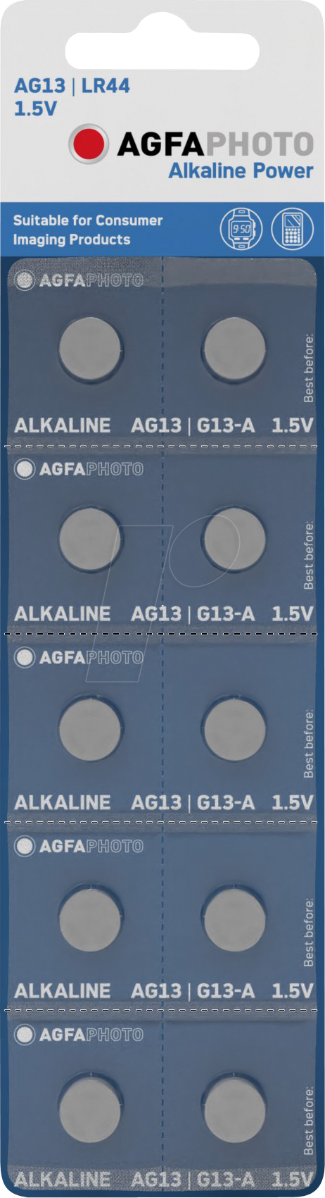 AGFA ALK LR4410 - Power, Alkaline Knopfzelle, LR44, 10er-Pack