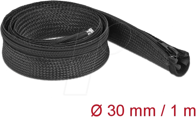 Thumbnail - DELOCK 19165 - Geflechtschlauch mit Reißverschluss 1 m x 30 mm schwarz