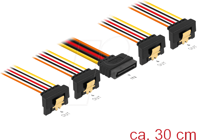 DELOCK 60167 - SATA 15 Pin Stecker > SATA 15 Pin Buchse 4 x unten 90° 30 cm
