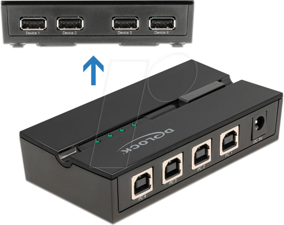 DELOCK 11494 - USB 2.0 Switch 4 Port, 4x USB-B zu 4x USB-A