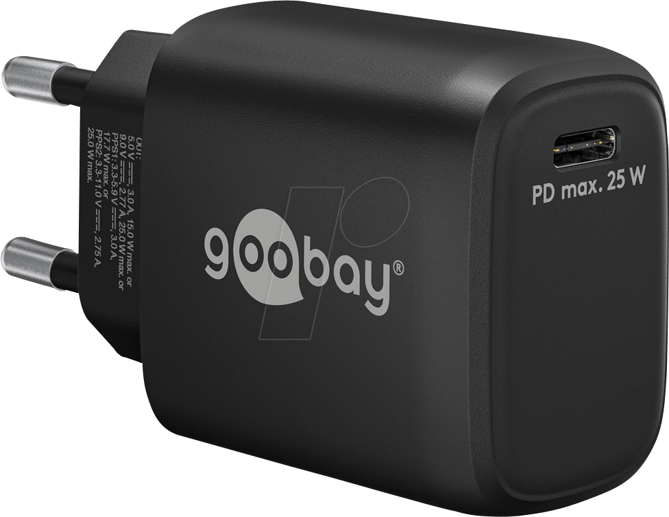 GOOBAY 65367 - USB-Ladegerät, 25 W, 1x USB-C (PD), schwarz